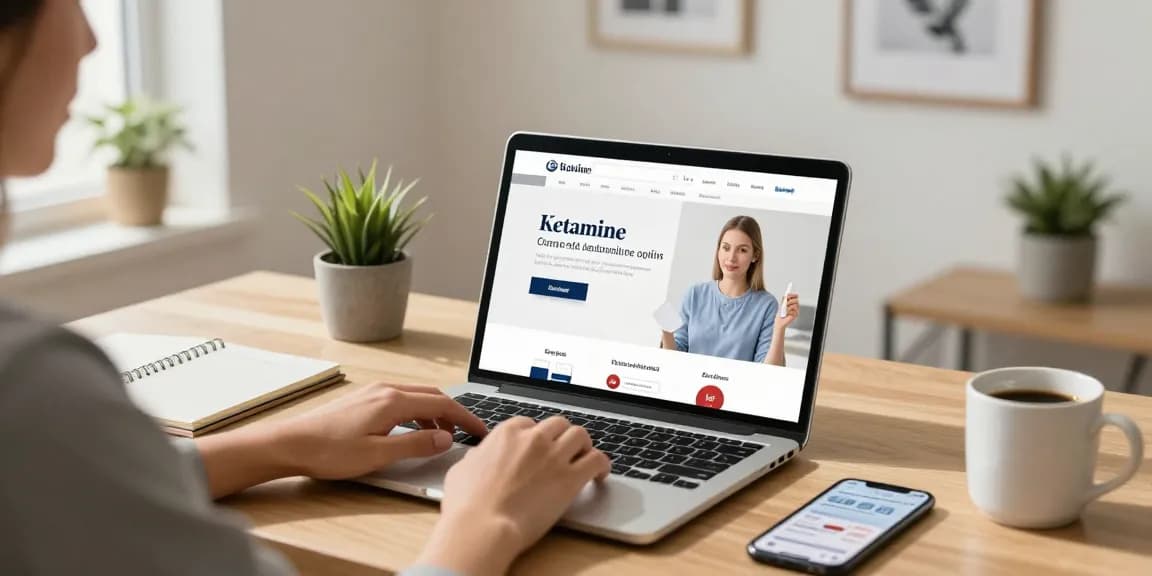 Buying ketamine online in a cozy home office environment, showcasing a seamless e-commerce experience.