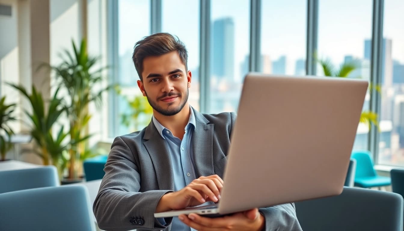 Applicant completing the uk eta online application at a modern workspace.