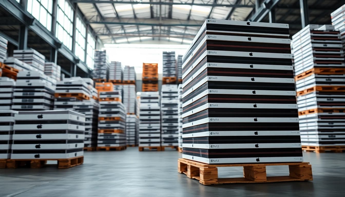 Shop vibrant iPad pallets for sale in a professional warehouse setup.
