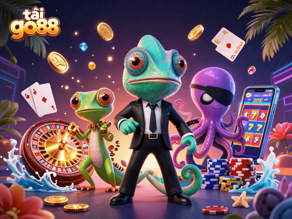 Play and win with tải go88 featuring colorful characters and casino elements.