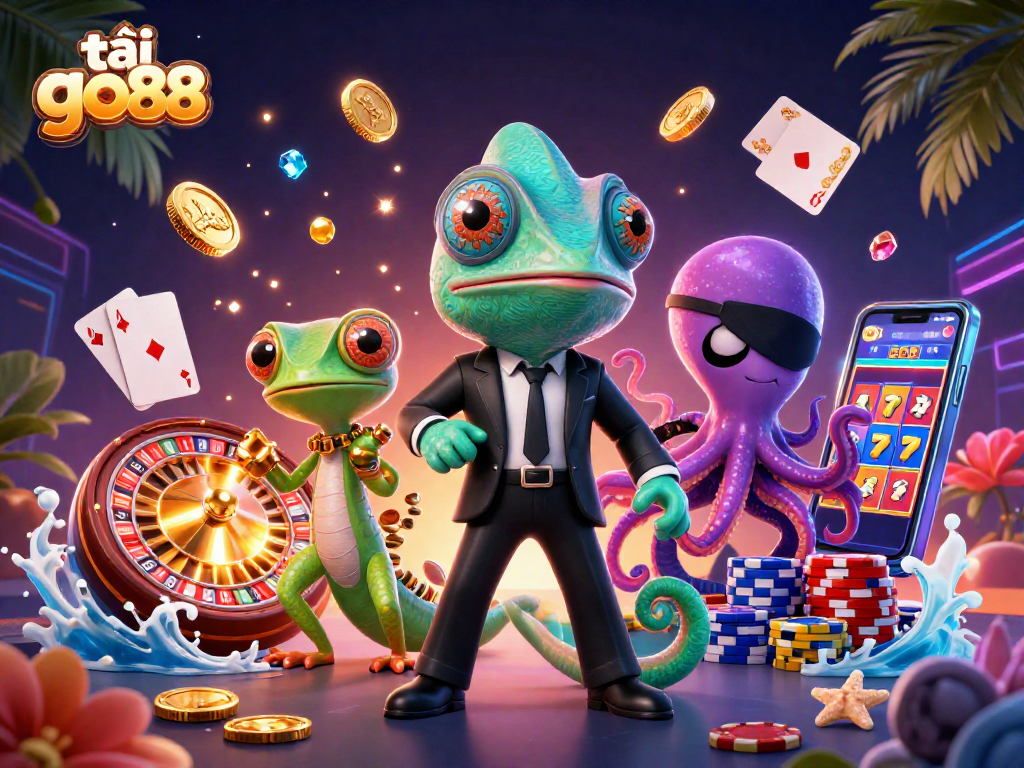Play and win with tải go88 featuring colorful characters and casino elements.