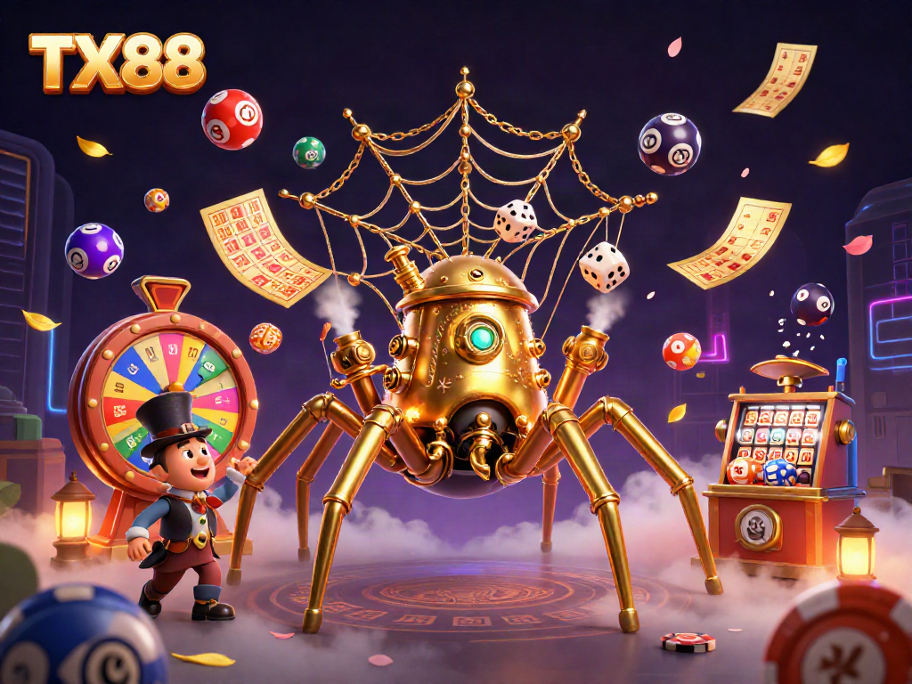Experience thrilling wins with TX88 as a steampunk spider weaves a game of chance.