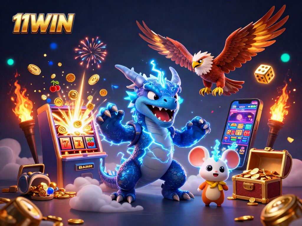 Winning strategies at 11WIN with a vibrant casino illustration showcasing dynamic game action.