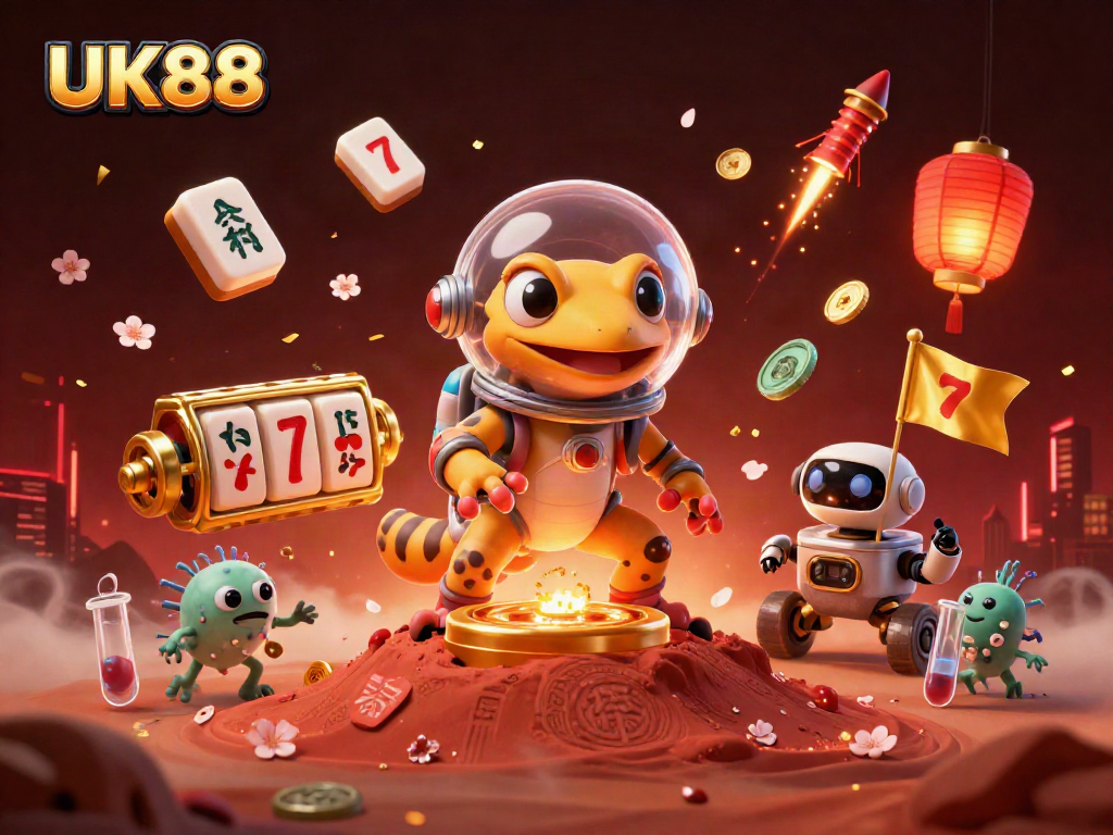 Experience the excitement of UK88 with a Martian gecko in a captivating 3D casino adventure.
