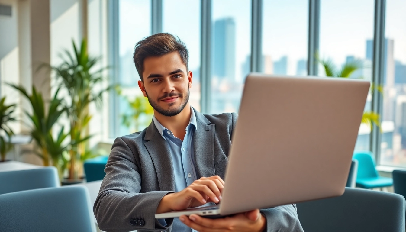 Applicant completing the uk eta online application at a modern workspace.