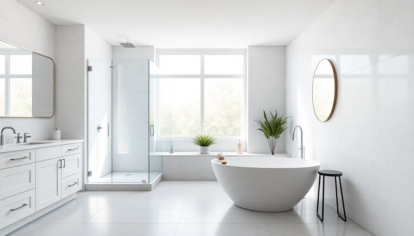 This image exemplifies bathroom renovations vancouver with a modern design including a spacious walk-in shower.