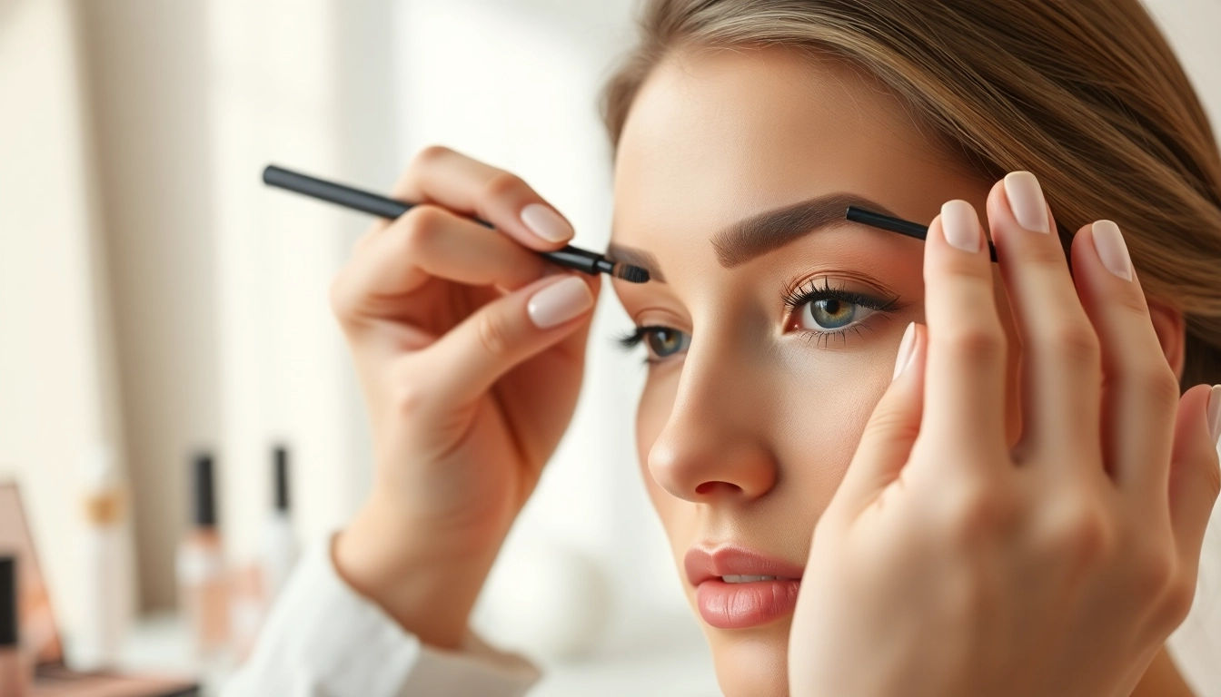 Enhance your brows with skone cosmetics brow wand, expertly applied by a makeup artist.