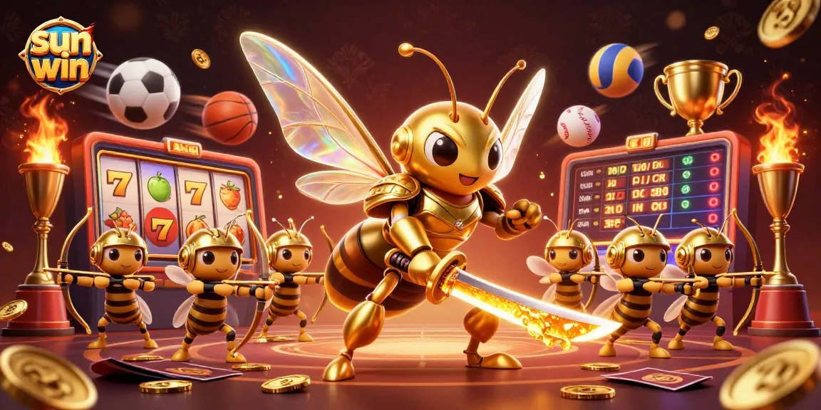 Bet on sun win with vibrant 3D casino elements, showcasing a golden hornet and dynamic game action.